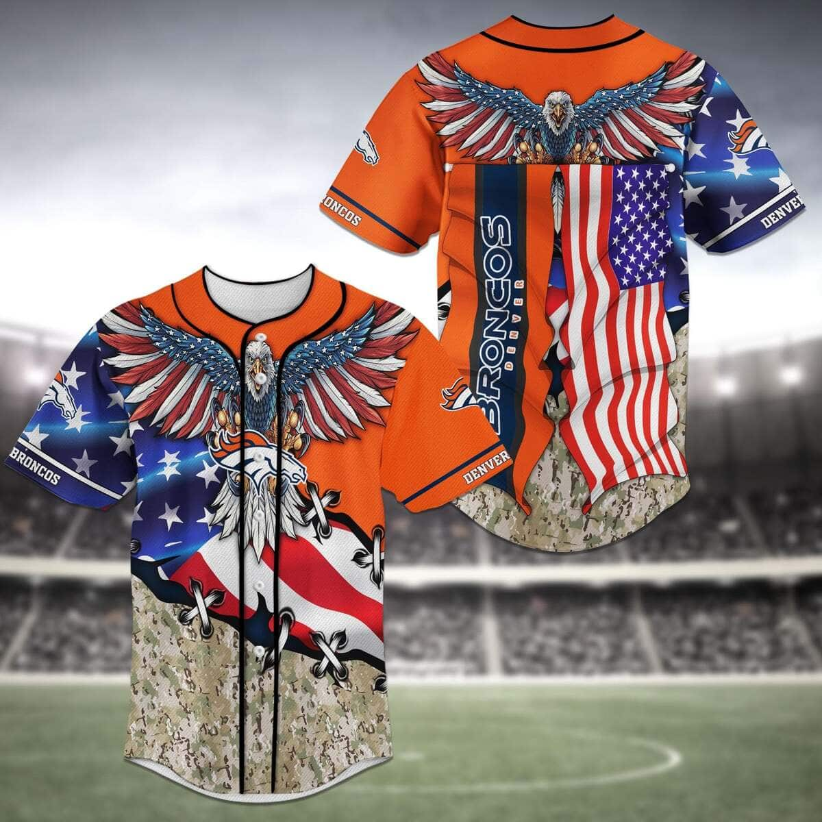 Special NFL Denver Broncos Baseball Jersey Eagles And US Flag Gift For Grandpa