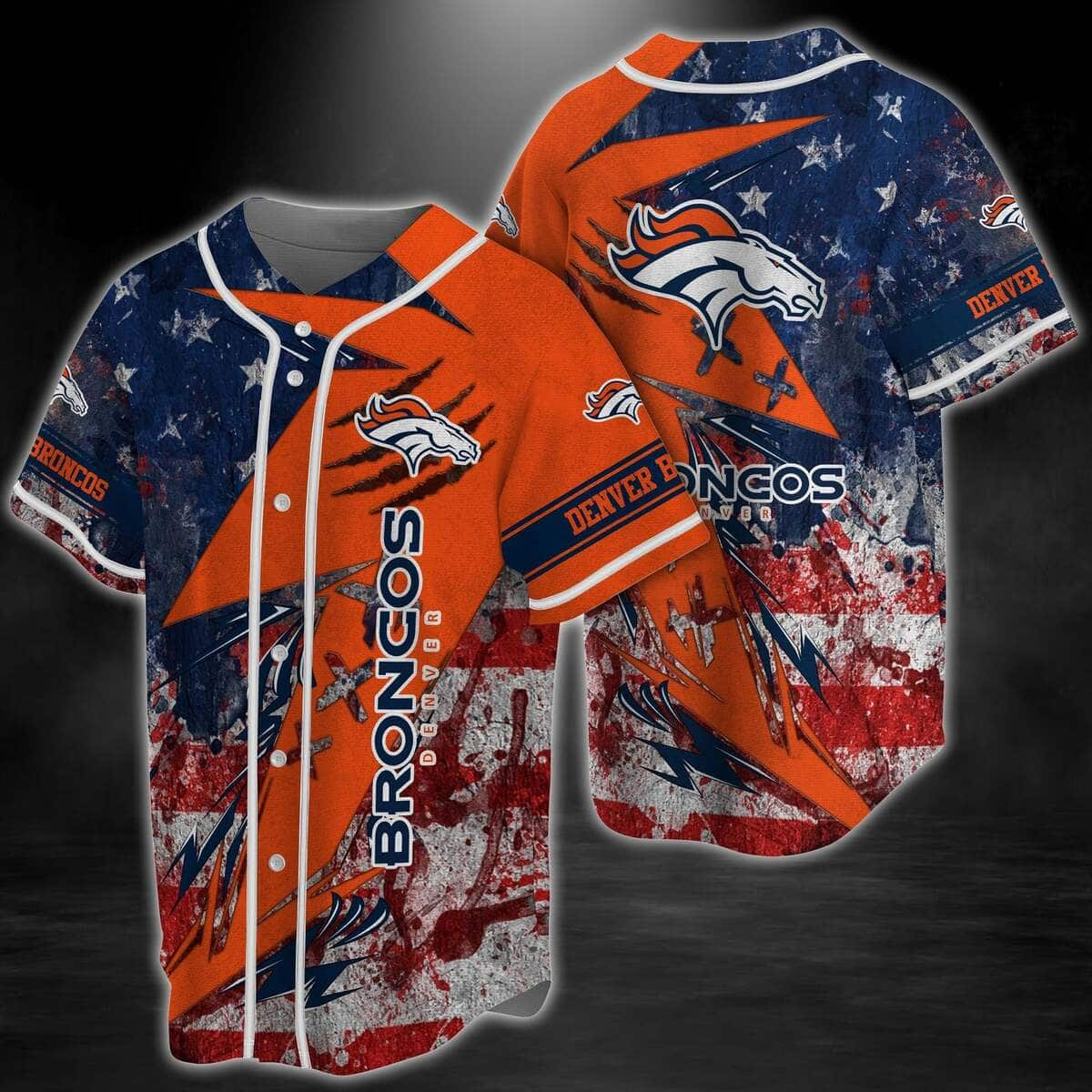 Retro NFL Denver Broncos Baseball Jersey US Flag Gift For Boyfriend