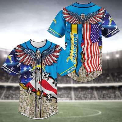 Awsome NFL Los Angeles Chargers Baseball Jersey Eagle And US Flag Gift For Dad Awsome NFL Los Angeles Chargers Baseball Jersey Eagle And US Flag Gift For Dad