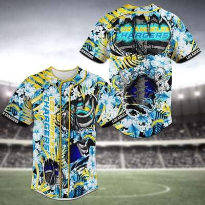 Cool NFL Los Angeles Chargers Baseball Jersey Skeleton And Flowers Gift For Stepdad