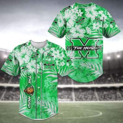 Green NCAA Marshall Thundering Herd Baseball Jersey Tropical Flower Gift For Dad Who Wants Nothing