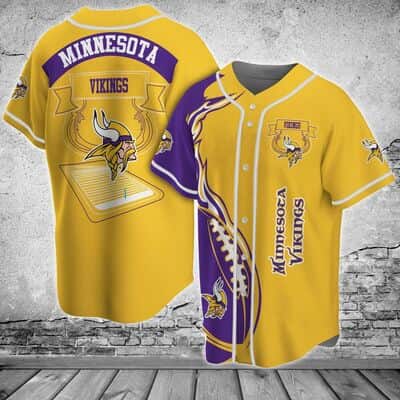 Yellow NFL Minnesota Vikings Baseball Jersey Best Gift For Boyfriend Yellow NFL Minnesota Vikings Baseball Jersey Best Gift For Boyfriend