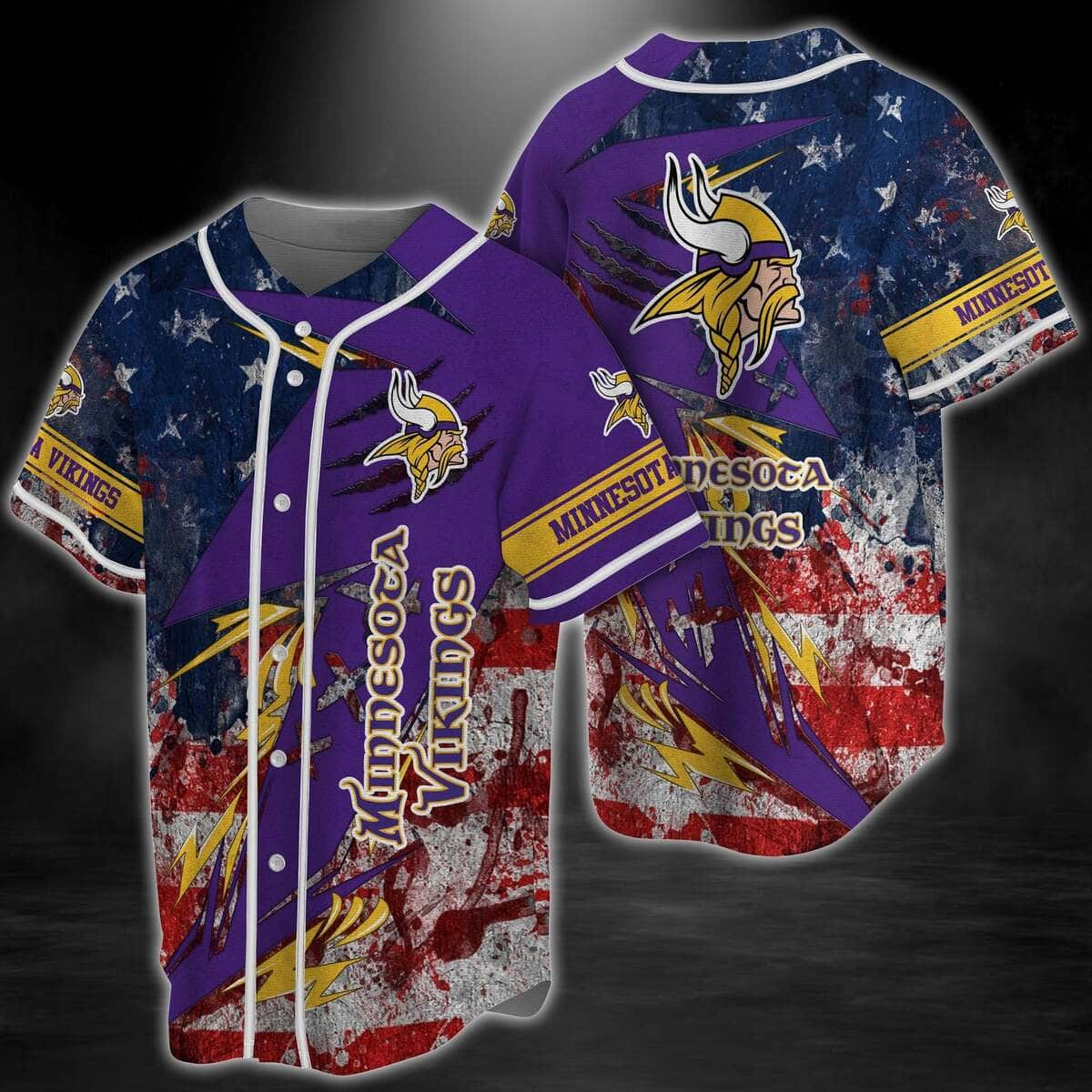 Retro NFL Minnesota Vikings Baseball Jersey US Flag Gift For Football Players