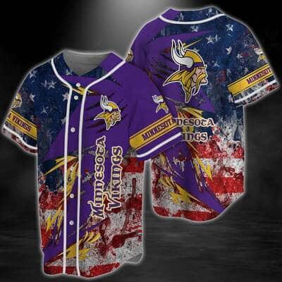 Retro NFL Minnesota Vikings Baseball Jersey US Flag Gift For Football Players Retro NFL Minnesota Vikings Baseball Jersey US Flag Gift For Football Players