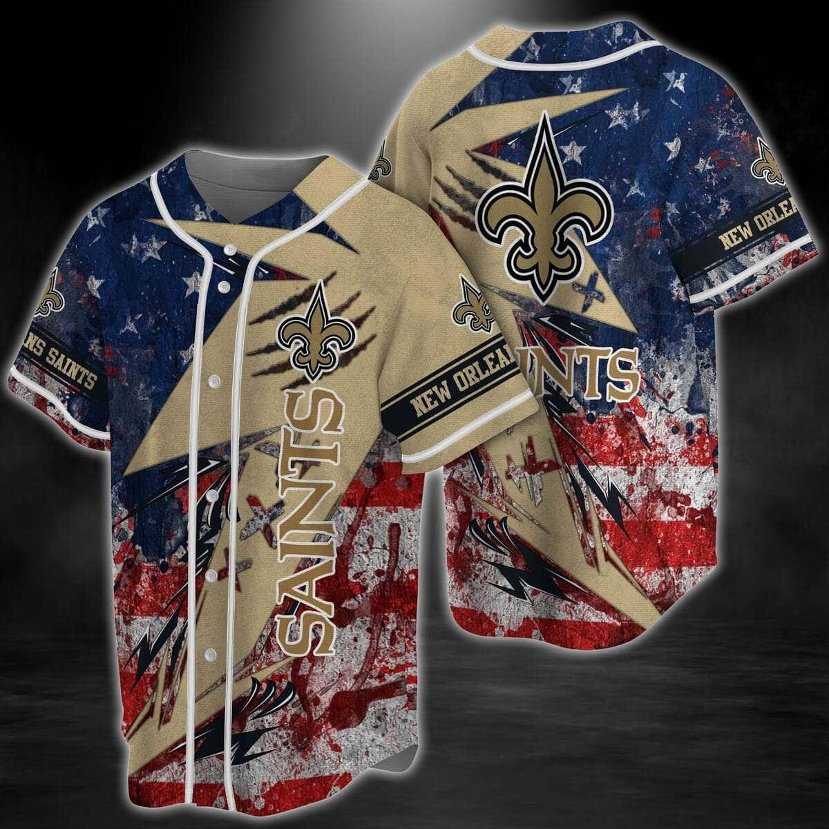 Retro NFL New Orleans Saints Baseball Jersey America Flag Gift For Football Players