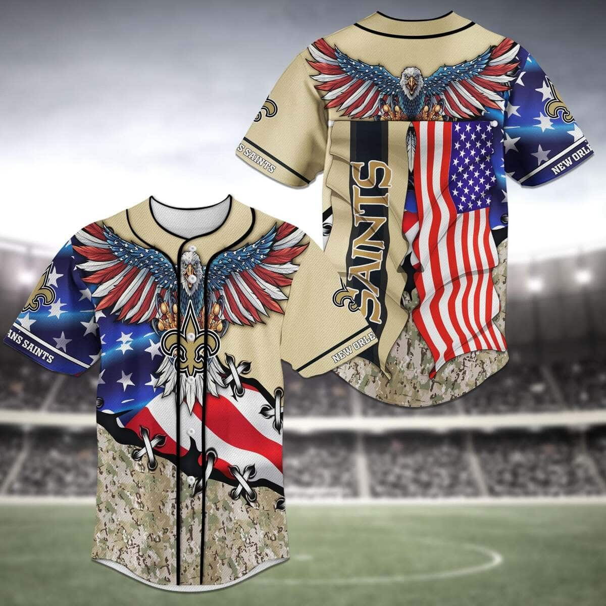 NFL New Orleans Saints Baseball Jersey US Flag Gift For Football Fans