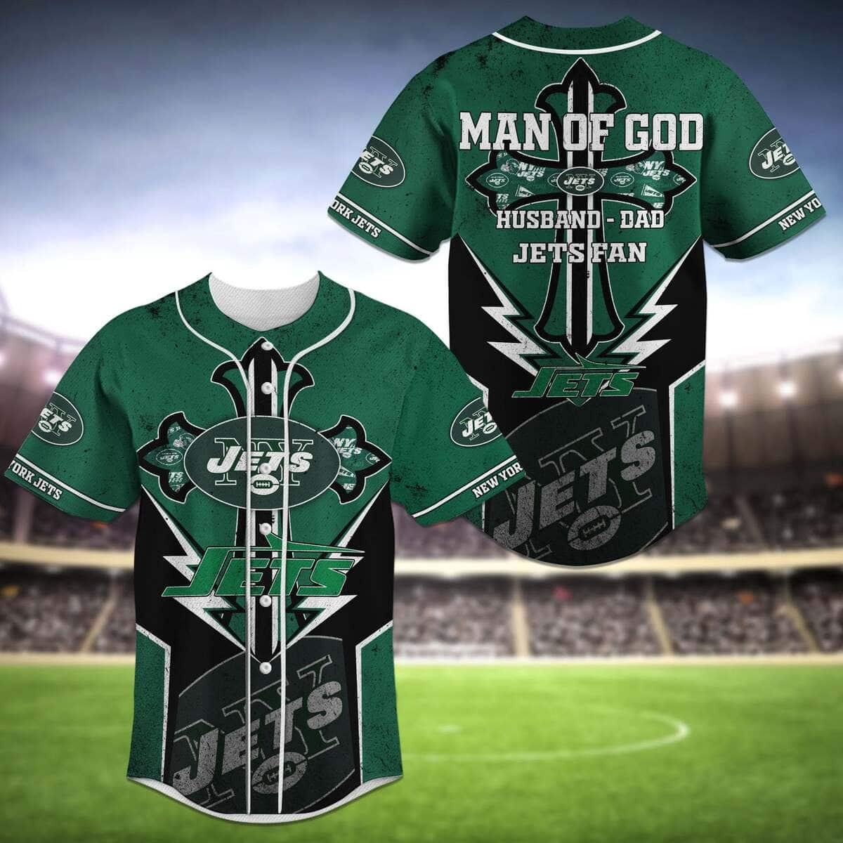 NFL New York Jets Baseball Jersey Man Of God Husband Dad Jets Fan Gift For Him