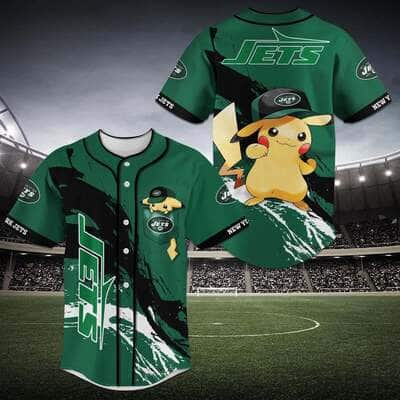 Green NFL New York Jets Baseball Jersey Cool Pikachu Gift For Boyfriend Green NFL New York Jets Baseball Jersey Cool Pikachu Gift For Boyfriend