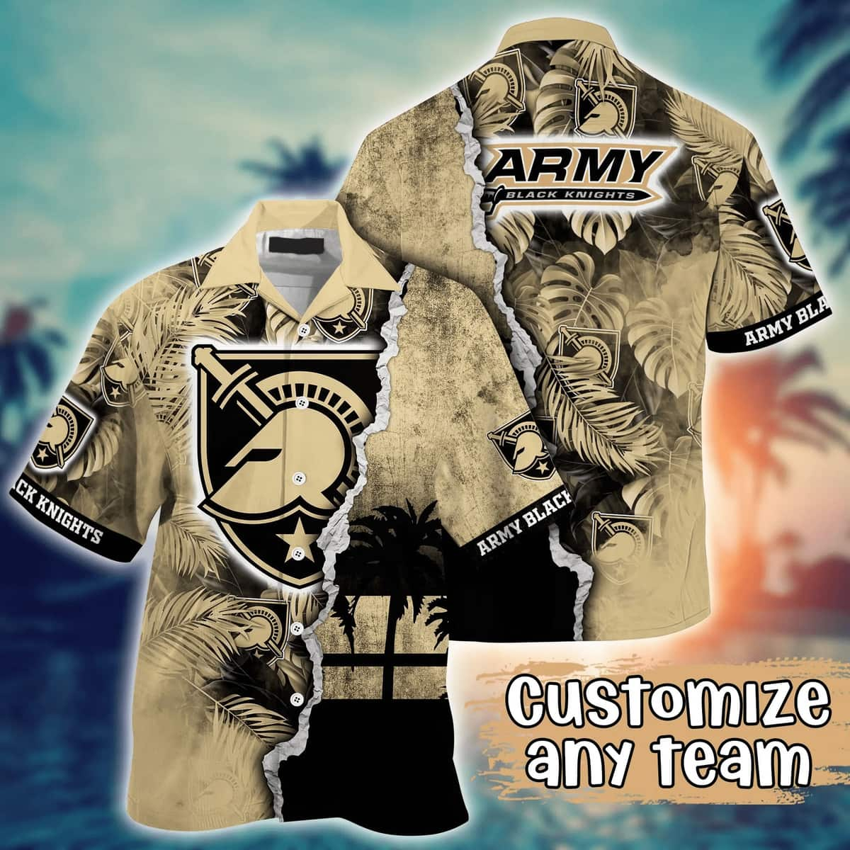 Vintage Aloha NCAA Army Black Knights Hawaiian Shirt Custom Name Gift For Great Grandpa