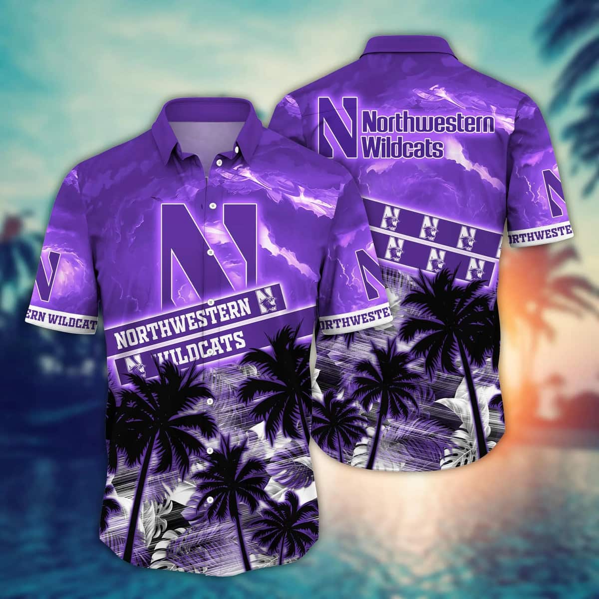 Vintage Aloha NCAA Northwestern Wildcats Hawaiian Shirt Sunset View Gift For Dad Vintage Aloha NCAA Northwestern Wildcats Hawaiian Shirt Sunset View Gift For Dad
