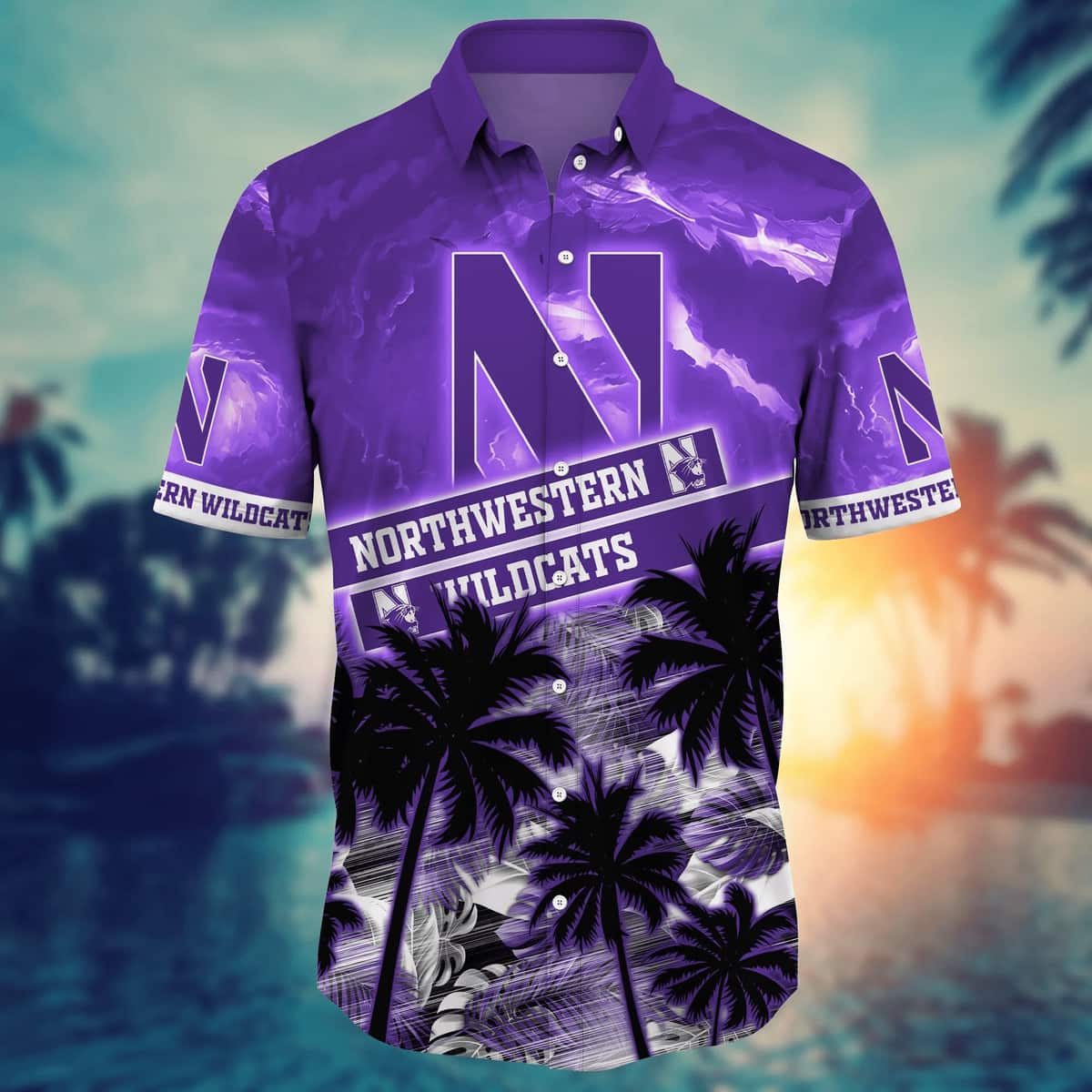 Vintage Aloha NCAA Northwestern Wildcats Hawaiian Shirt Sunset View Gift For Dad Vintage Aloha NCAA Northwestern Wildcats Hawaiian Shirt Sunset View Gift For Dad