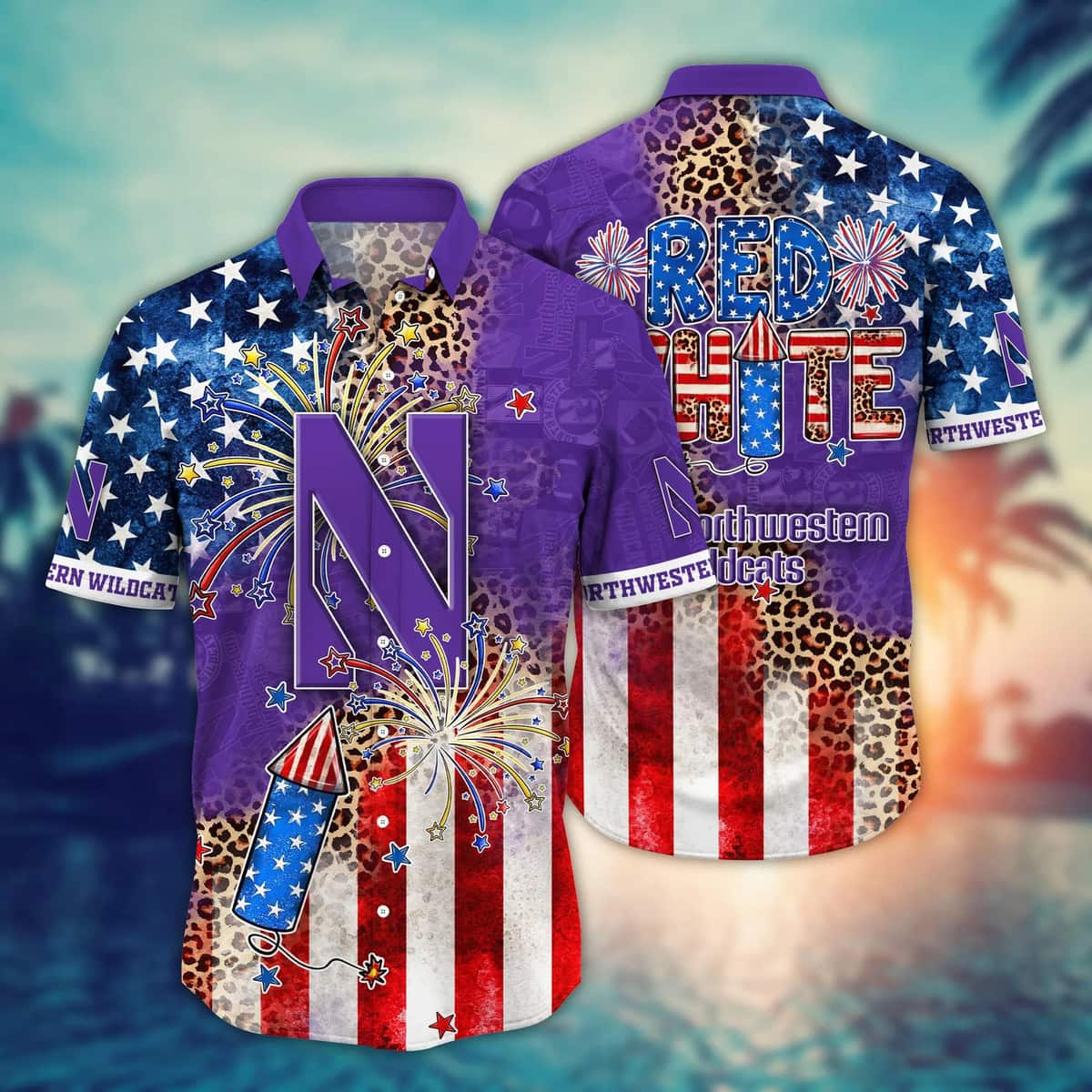 Stylish NCAA Northwestern Wildcats Hawaiian Shirt Fireworks Independence Day Gift For Family