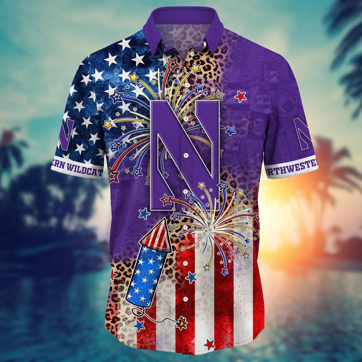 Stylish NCAA Northwestern Wildcats Hawaiian Shirt Fireworks Independence Day Gift For Family Stylish NCAA Northwestern Wildcats Hawaiian Shirt Fireworks Independence Day Gift For Family