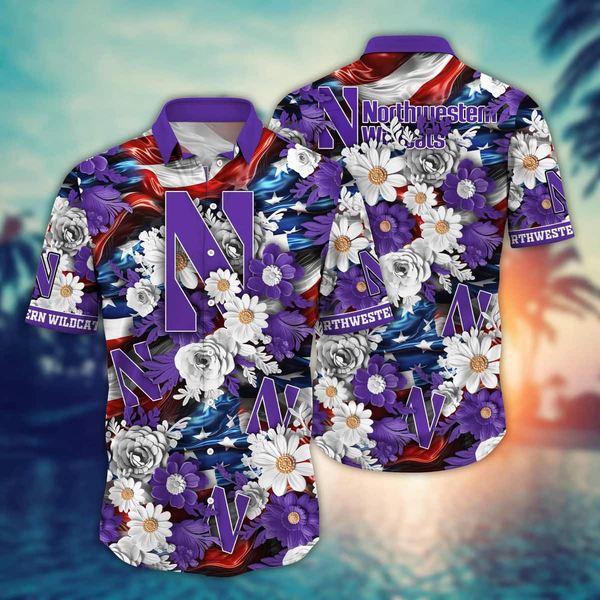 Cool NCAA Northwestern Wildcats Hawaiian Shirt Independence Day Gift For Dad