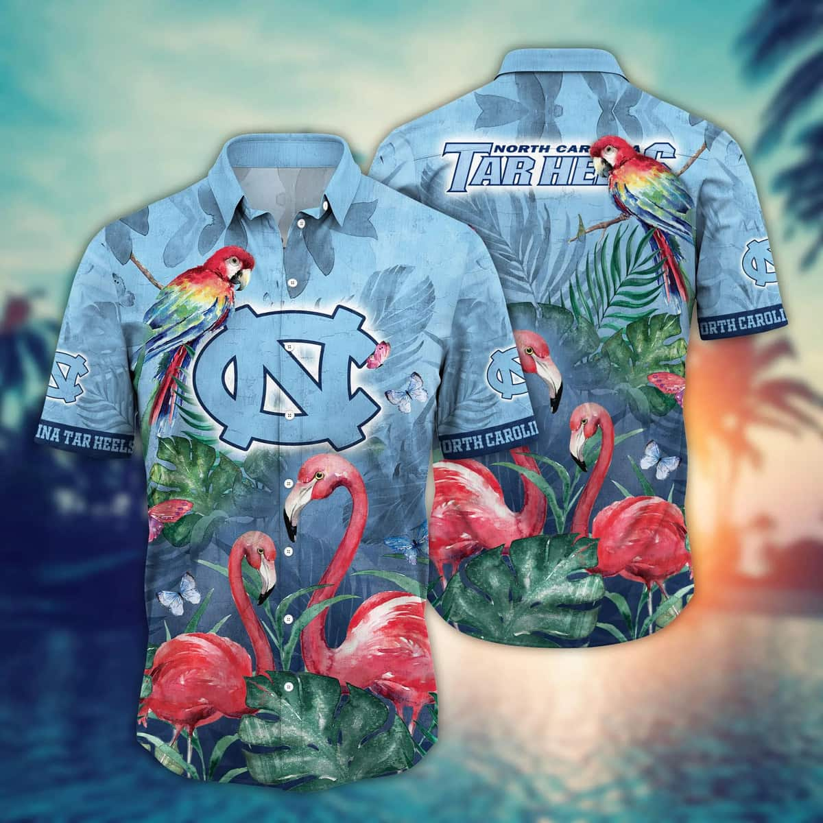 NCAA North Carolina Tar Heels Hawaiian Shirt Pink Flamingo Gift For New Grandpa