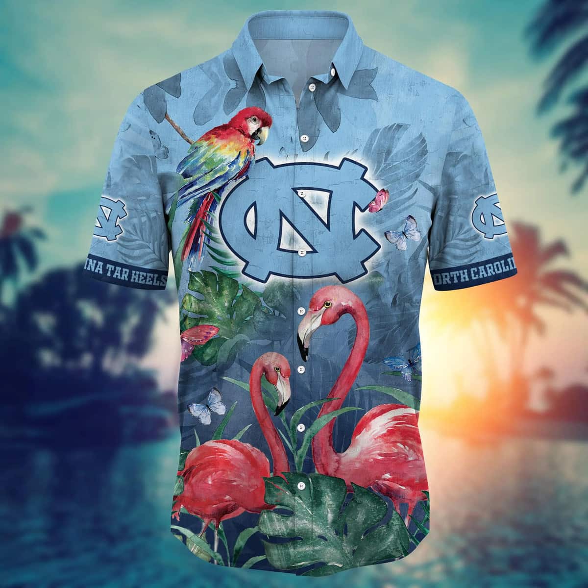 NCAA North Carolina Tar Heels Hawaiian Shirt Pink Flamingo Gift For New Grandpa NCAA North Carolina Tar Heels Hawaiian Shirt Pink Flamingo Gift For New Grandpa