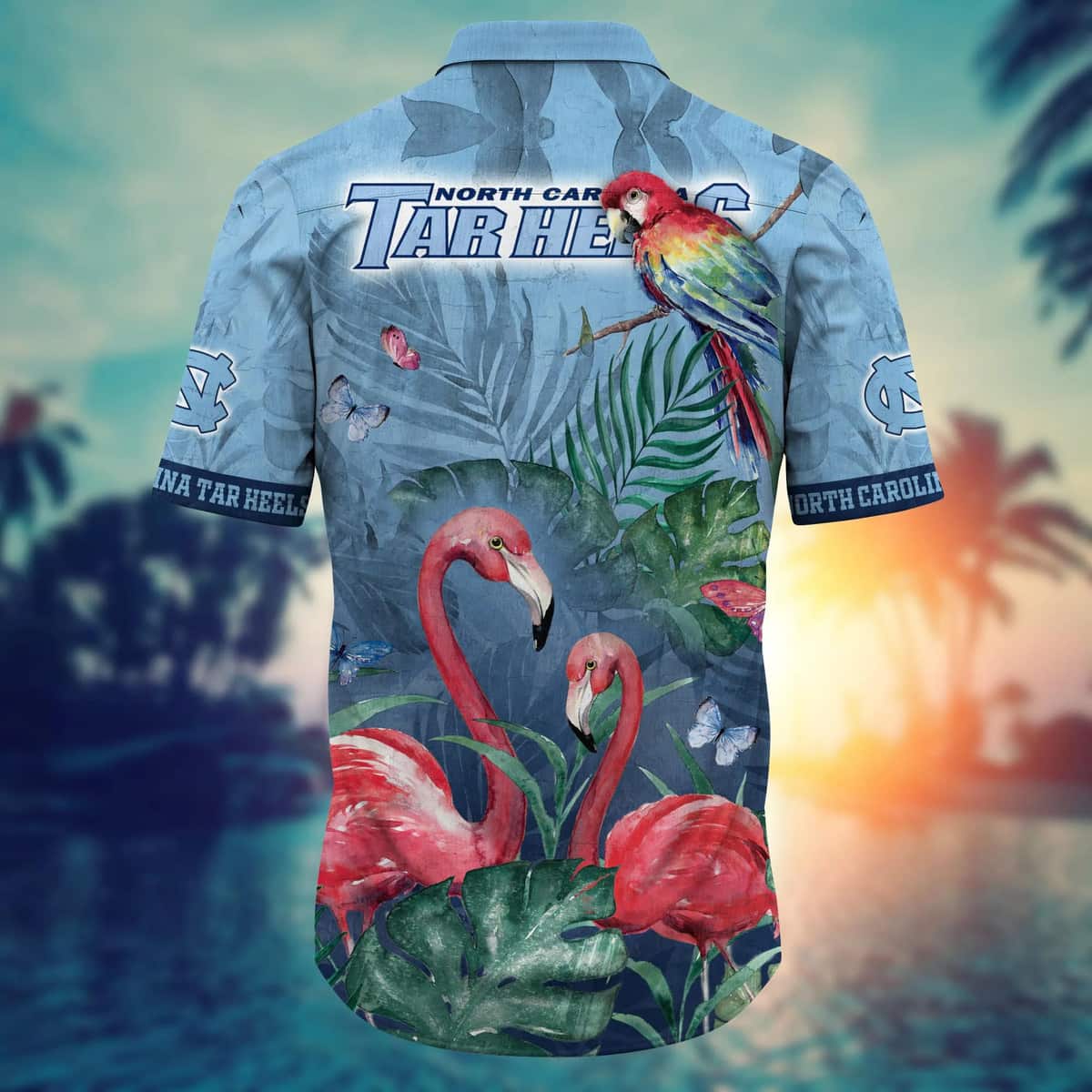 NCAA North Carolina Tar Heels Hawaiian Shirt Pink Flamingo Gift For New Grandpa NCAA North Carolina Tar Heels Hawaiian Shirt Pink Flamingo Gift For New Grandpa