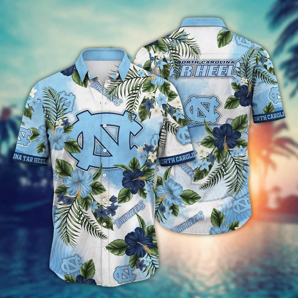 NCAA North Carolina Tar Heels Hawaiian Shirt Hibiscus Flowers Best Gift For Grandpa