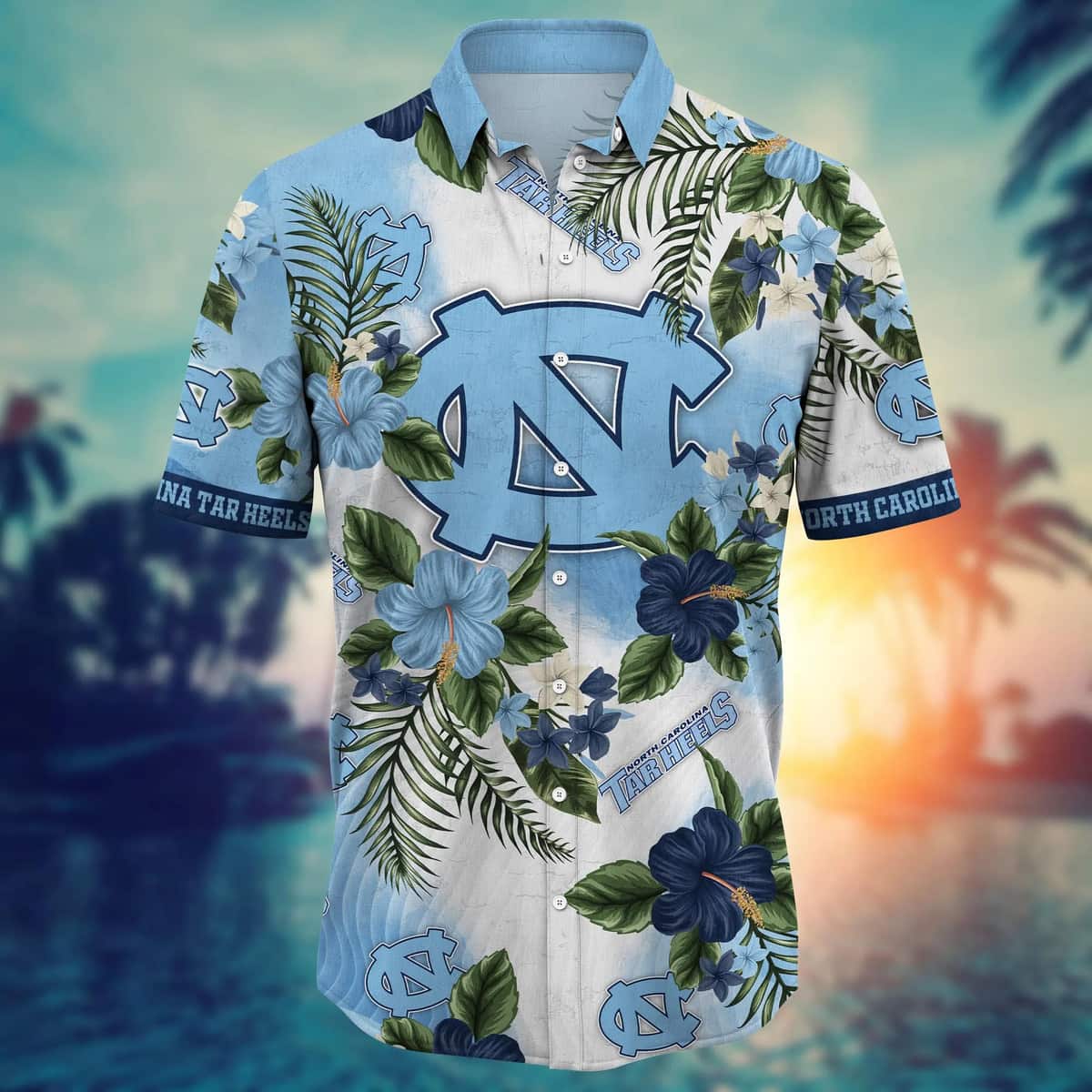 NCAA North Carolina Tar Heels Hawaiian Shirt Hibiscus Flowers Best Gift For Grandpa NCAA North Carolina Tar Heels Hawaiian Shirt Hibiscus Flowers Best Gift For Grandpa