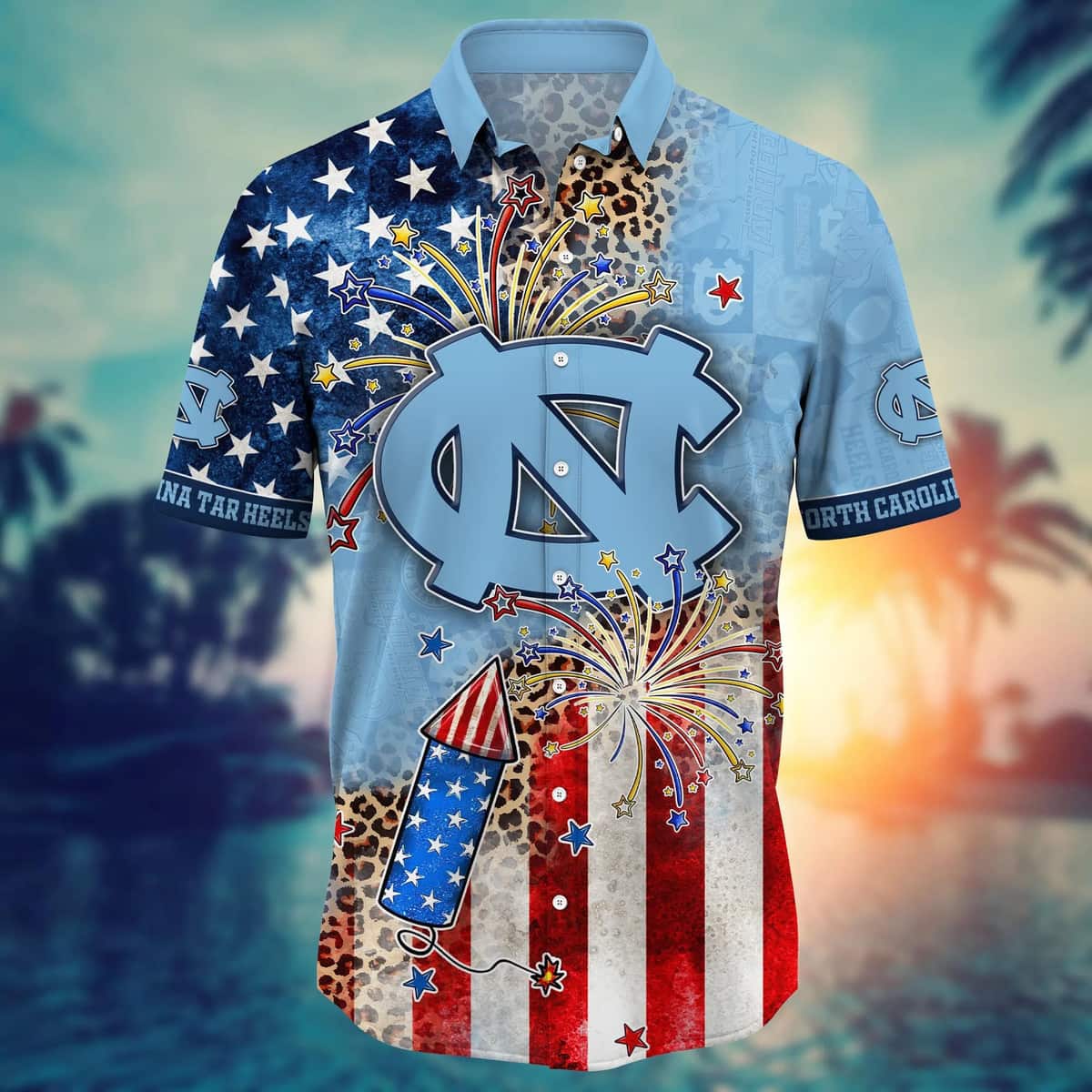 NCAA North Carolina Tar Heels Hawaiian Shirt Fireworks Independence Day Gift For Best Friend NCAA North Carolina Tar Heels Hawaiian Shirt Fireworks Independence Day Gift For Best Friend