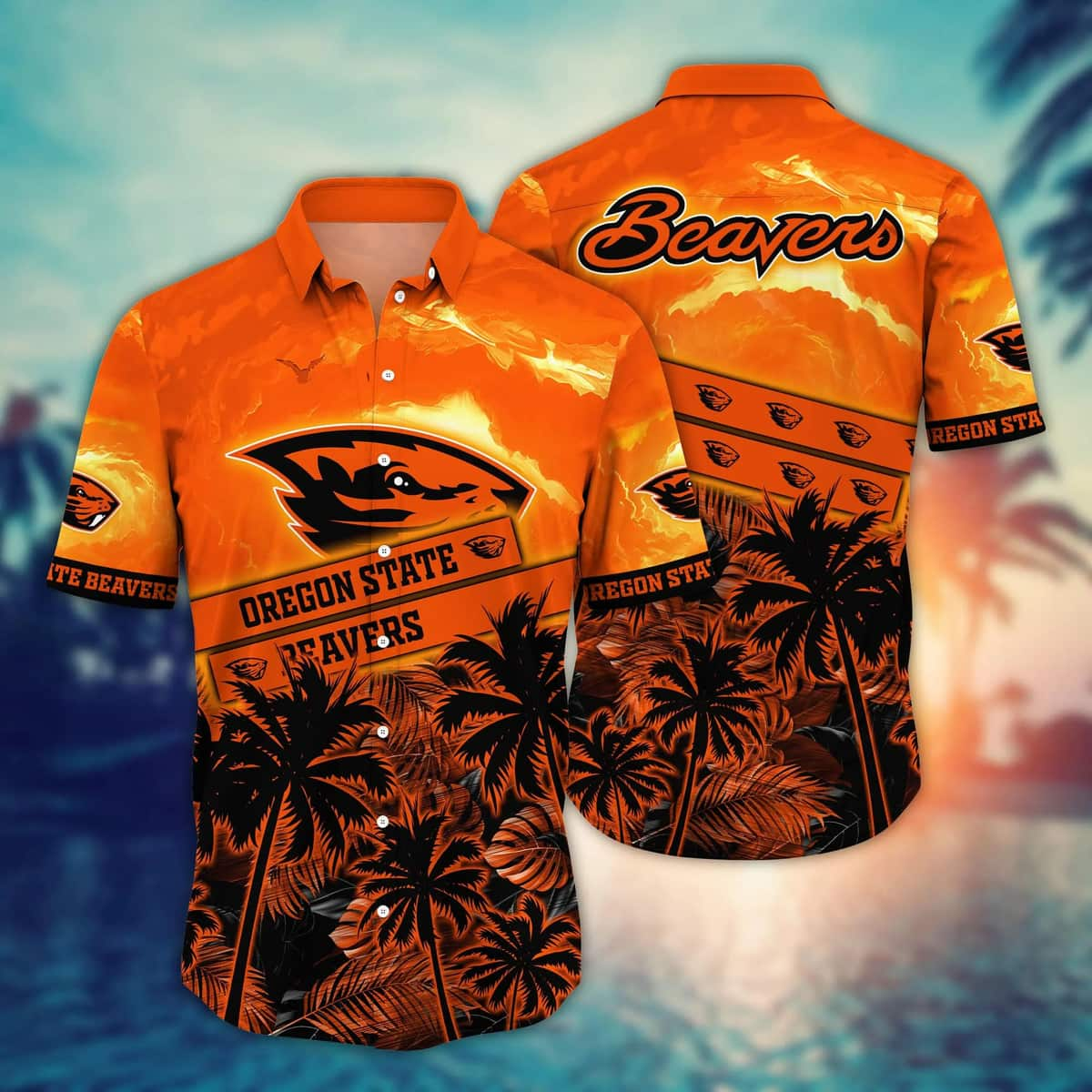 Vintage NCAA Oregon State Beavers Hawaiian Shirt Aloha Sunset View Gift For Beach Lovers