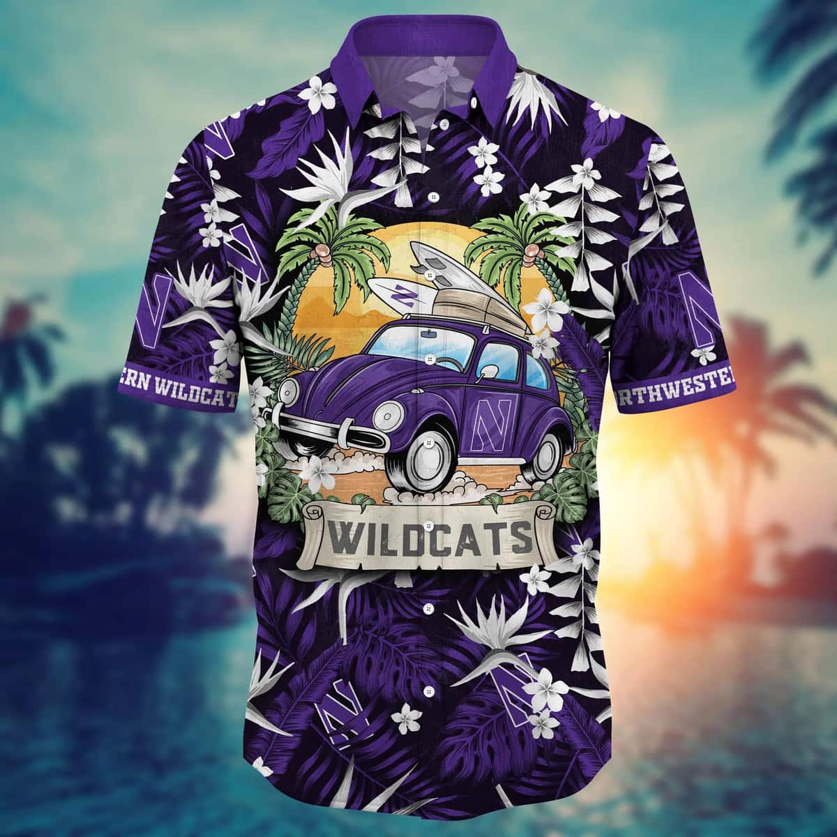 Trending NCAA Northwestern Wildcats Hawaiian Shirt Palm Leaves Gift For Family Trending NCAA Northwestern Wildcats Hawaiian Shirt Palm Leaves Gift For Family