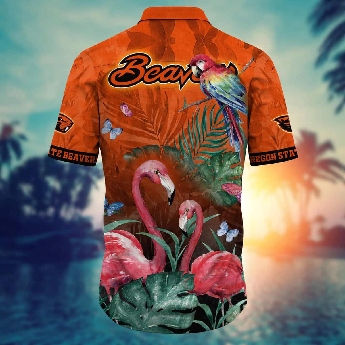 NCAA Oregon State Beavers Hawaiian Shirt Pink Flamingo And Palm Leaves Gift For Dad NCAA Oregon State Beavers Hawaiian Shirt Pink Flamingo And Palm Leaves Gift For Dad
