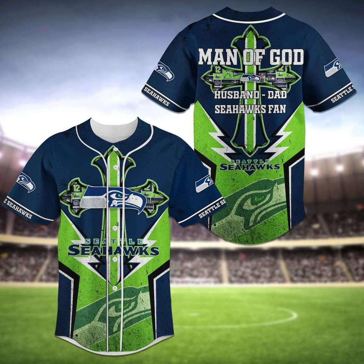 Stylish NFL Seattle Seahawks Baseball Jersey Man Of God Gift For Sports Dad