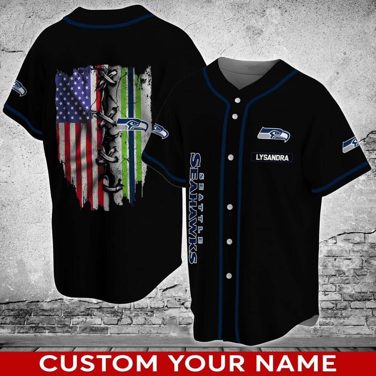 Black NFL Seattle Seahawks Baseball Jersey Custom Name Gift For Sports Fans