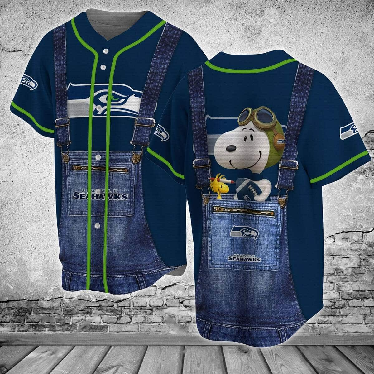 Awesome NFL Seattle Seahawks Baseball Jersey Snoopy Pilot Gift For Fans