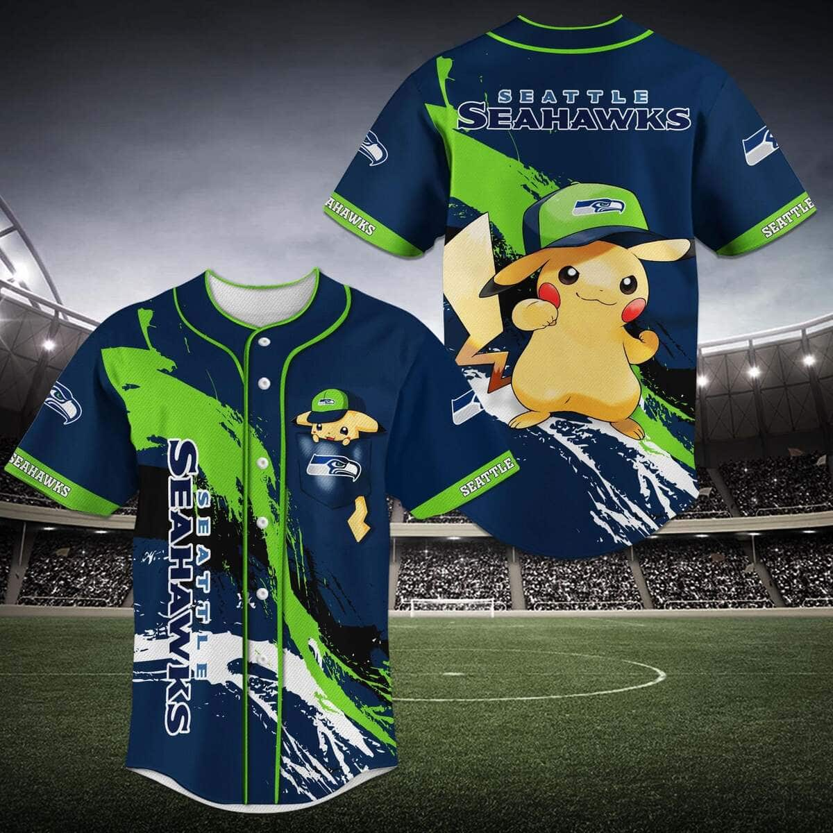 Awesome NFL Seattle Seahawks Baseball Jersey Pikachu Gift For Friends