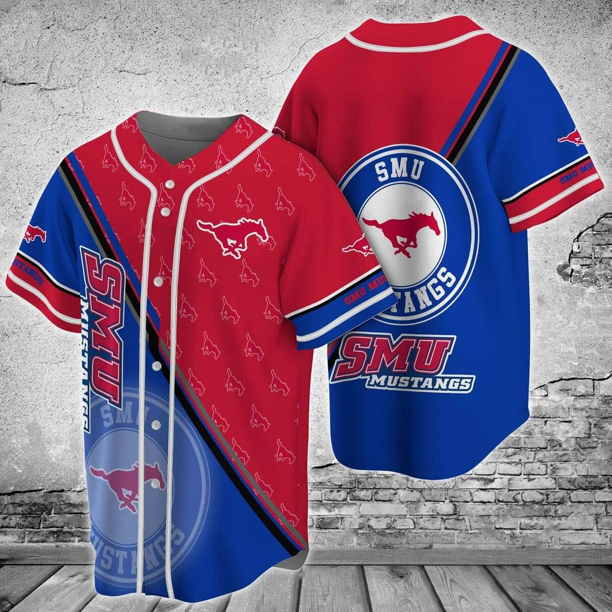 Red And Blue NFL SMU Mustangs Baseball Jersey Gift For Best Friend