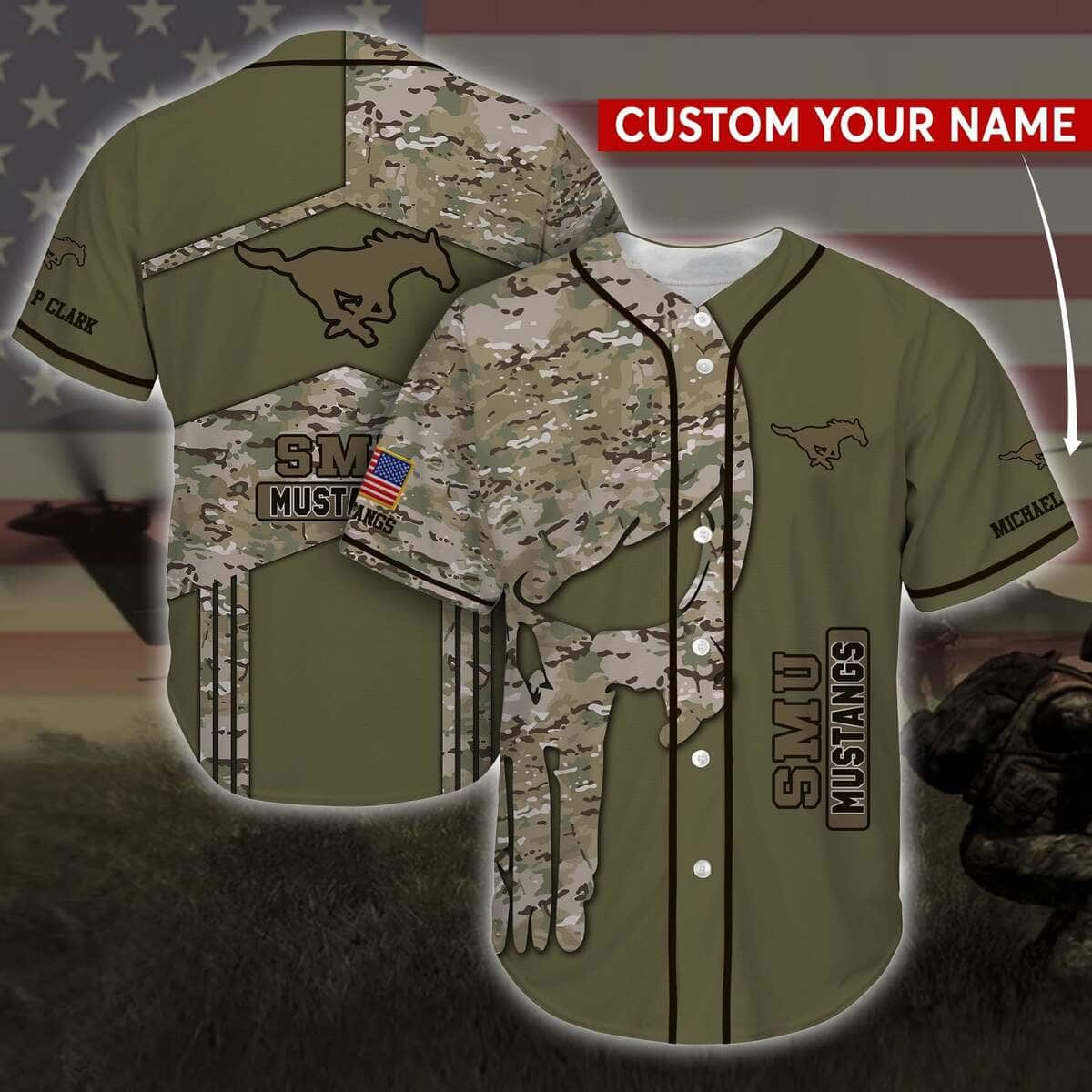 Customize NFL SMU Mustangs Baseball Jersey Camo Gift For Mom