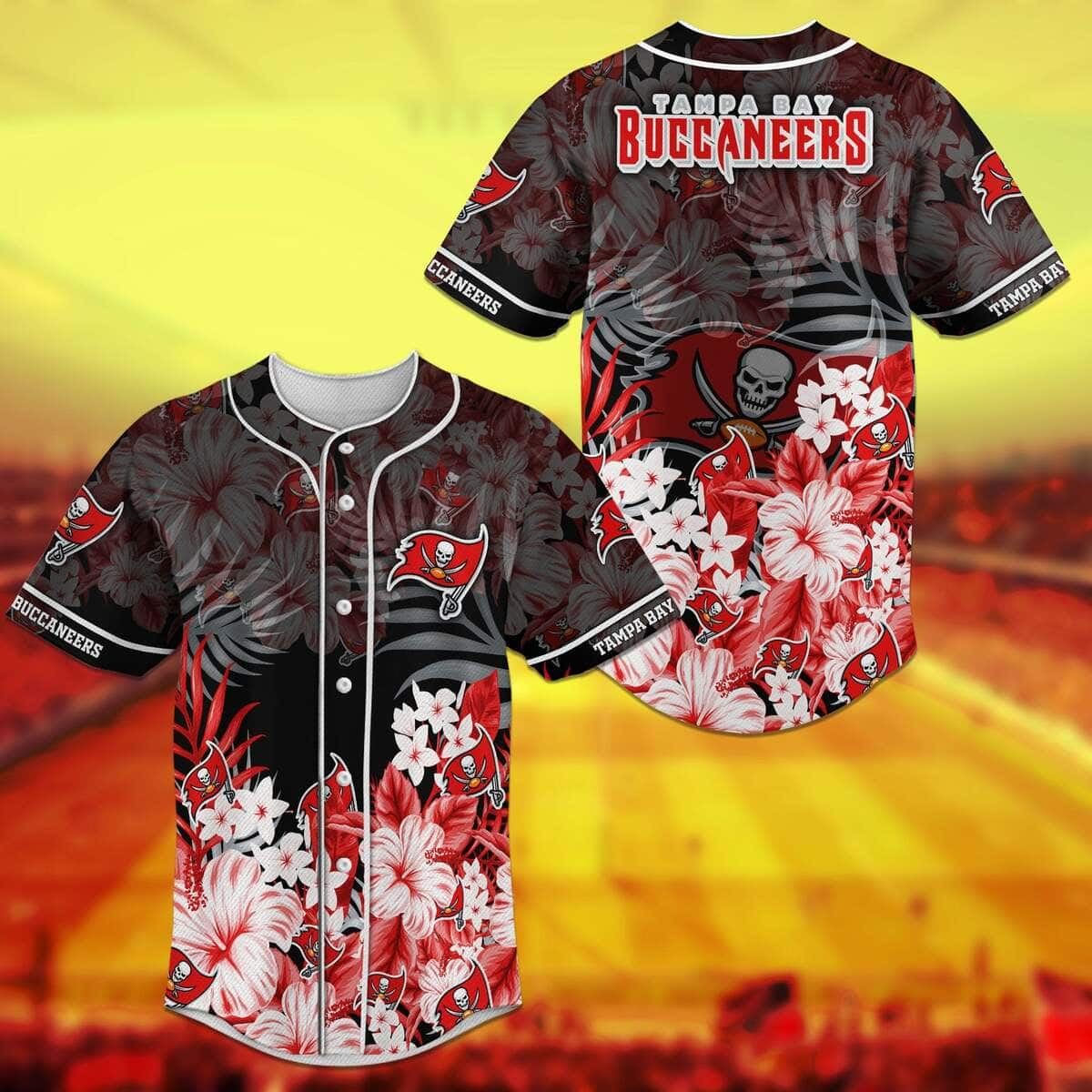 Aloha NFL Tampa Bay Buccaneers Baseball Jersey Skeleton Tropical Flower Gift For Friends