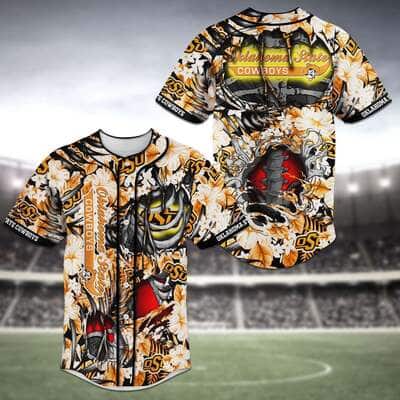 Stylish MLB Oklahoma State Cowboys Baseball Jersey Skeleton And Flowers Gift For New Dad Stylish MLB Oklahoma State Cowboys Baseball Jersey Skeleton And Flowers Gift For New Dad