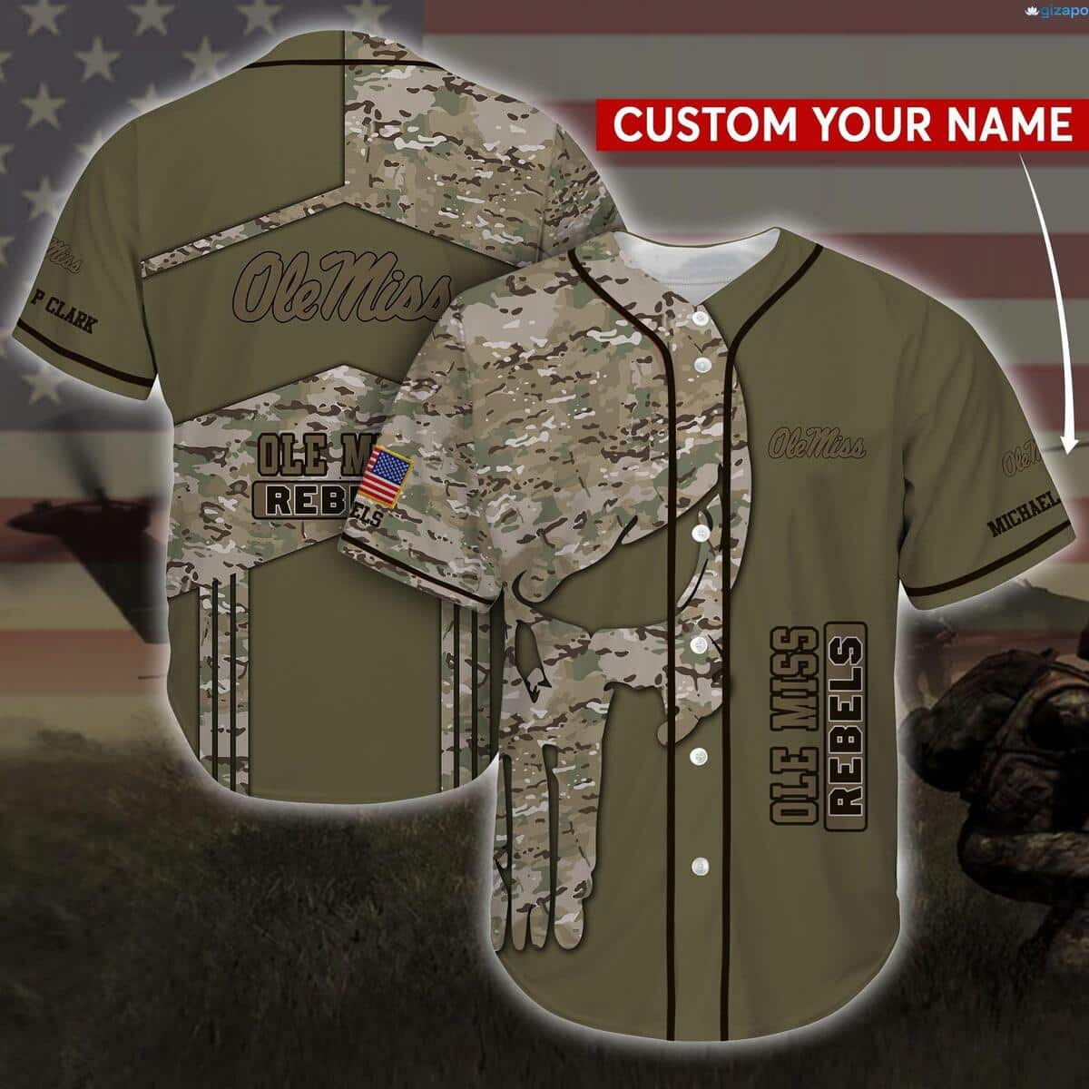 Camo MLB Ole Miss Rebels Baseball Jersey Custom Name Gift For Grandpa