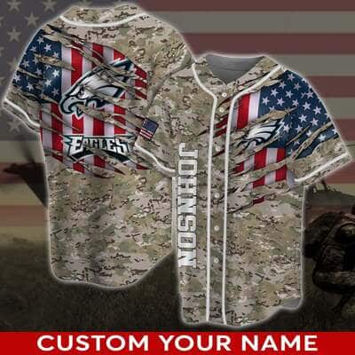 Camo NFL Philadelphia Eagles Baseball Jersey Custom Name Gift For Best Friend Camo NFL Philadelphia Eagles Baseball Jersey Custom Name Gift For Best Friend
