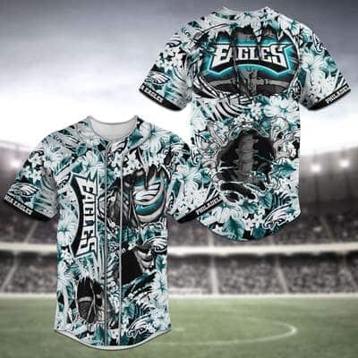 Aloha NFL Philadelphia Eagles Baseball Jersey Flower Skeleton And Flowers Gift For Stepdad Aloha NFL Philadelphia Eagles Baseball Jersey Flower Skeleton And Flowers Gift For Stepdad