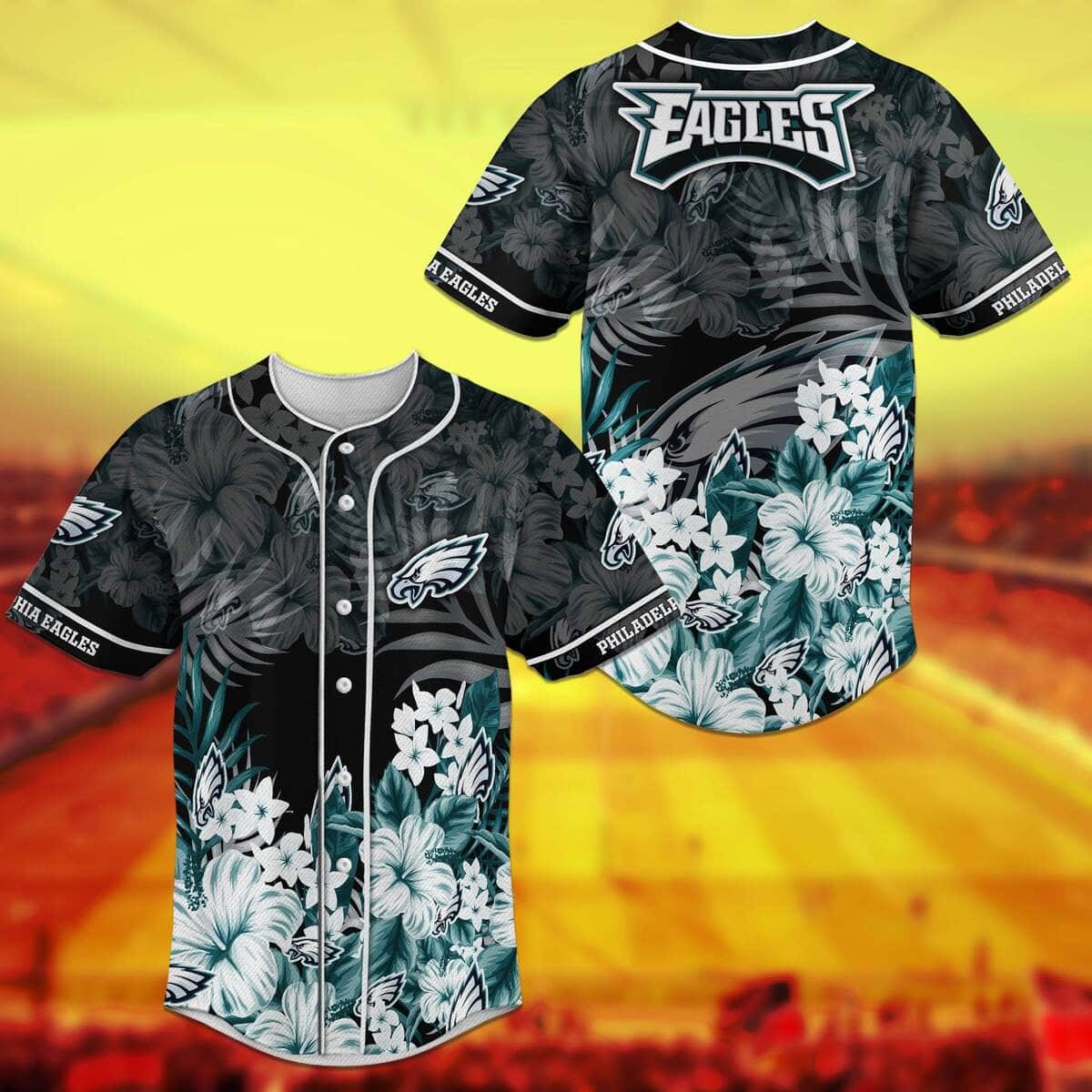 Floral NFL Philadelphia Eagles Baseball Jersey Gift For Husband Floral NFL Philadelphia Eagles Baseball Jersey Gift For Husband