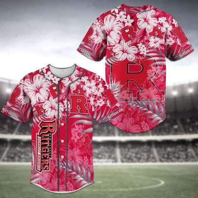 Red MLB Rutgers Scarlet Knights Baseball Jersey Hibiscus Flowers Gift For New Dad Red MLB Rutgers Scarlet Knights Baseball Jersey Hibiscus Flowers Gift For New Dad