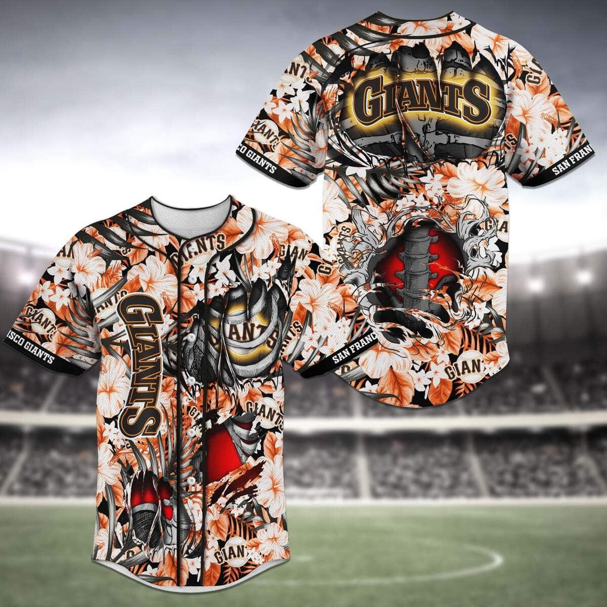 Cool MLB San Francisco Giants Baseball Jersey Skeleton Tropical Flower Gift For Friends