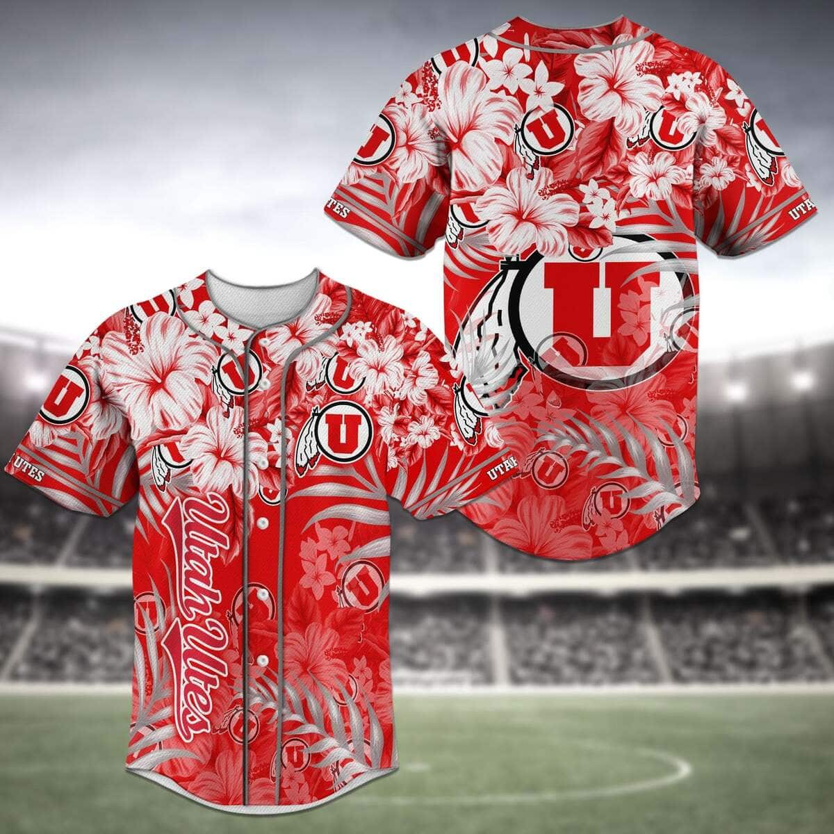 Red NFL Utah Utes Baseball Jersey Tropical Flower Gift For Brother