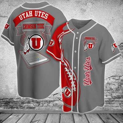 Grey Utah Utes Baseball Jersey Flaming Ball Gift For NFL Fans