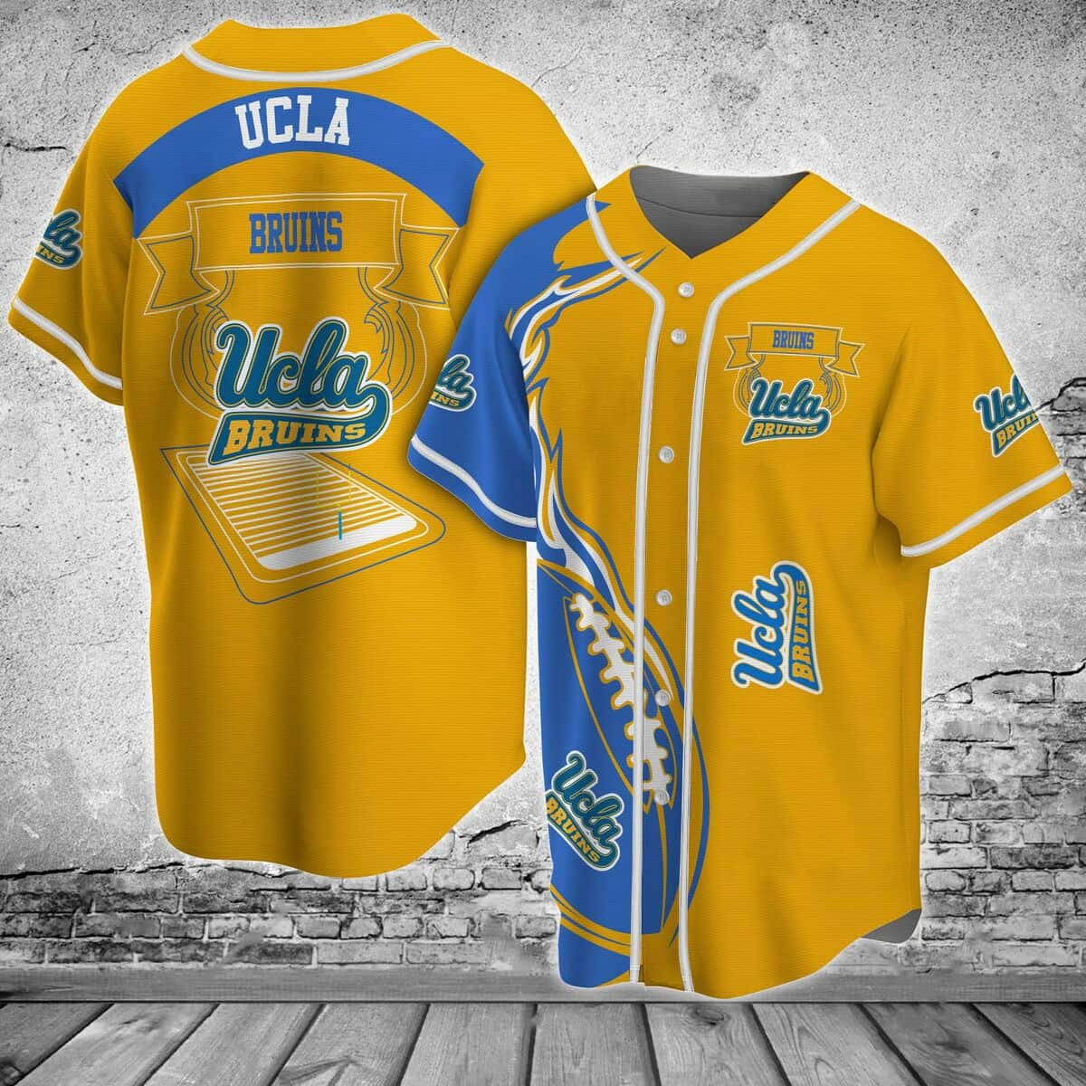 Yellow UCLA Bruins Baseball Jersey Fire Ball Gift For NFL Fans