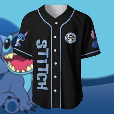 Black Lilo And Stitch Baseball Jersey Coffee Cute Gift For Family