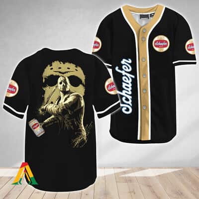 Black Jason Voorhees Baseball Jersey Friday The 13th Schaefer Beer Gift For Boyfriend