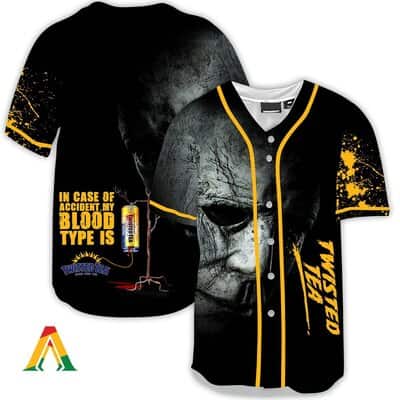 Michael Myers Baseball Jersey In Case Of Accident My Blood Type Is Twisted Tea Gift For Horror Fans Michael Myers Baseball Jersey In Case Of Accident My Blood Type Is Twisted Tea Gift For Horror Fans