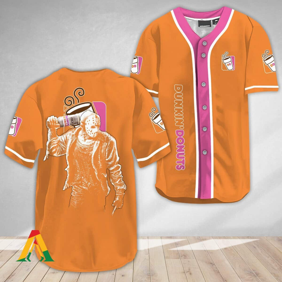 Orange Jason Voorhees Baseball Jersey Dunkin Donuts Gift For Family