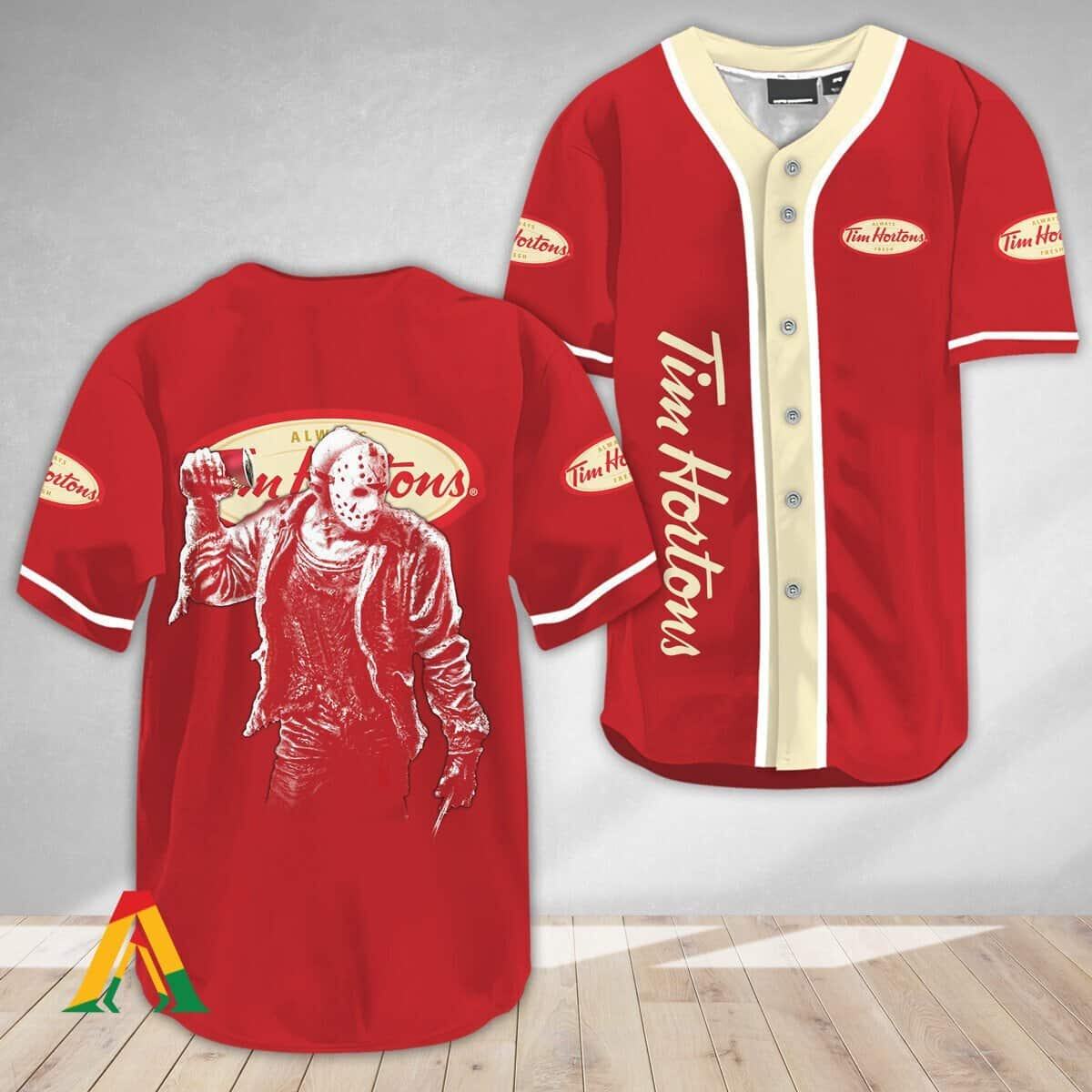 Red Jason Voorhees Baseball Jersey Tim Hortons Gift For Family