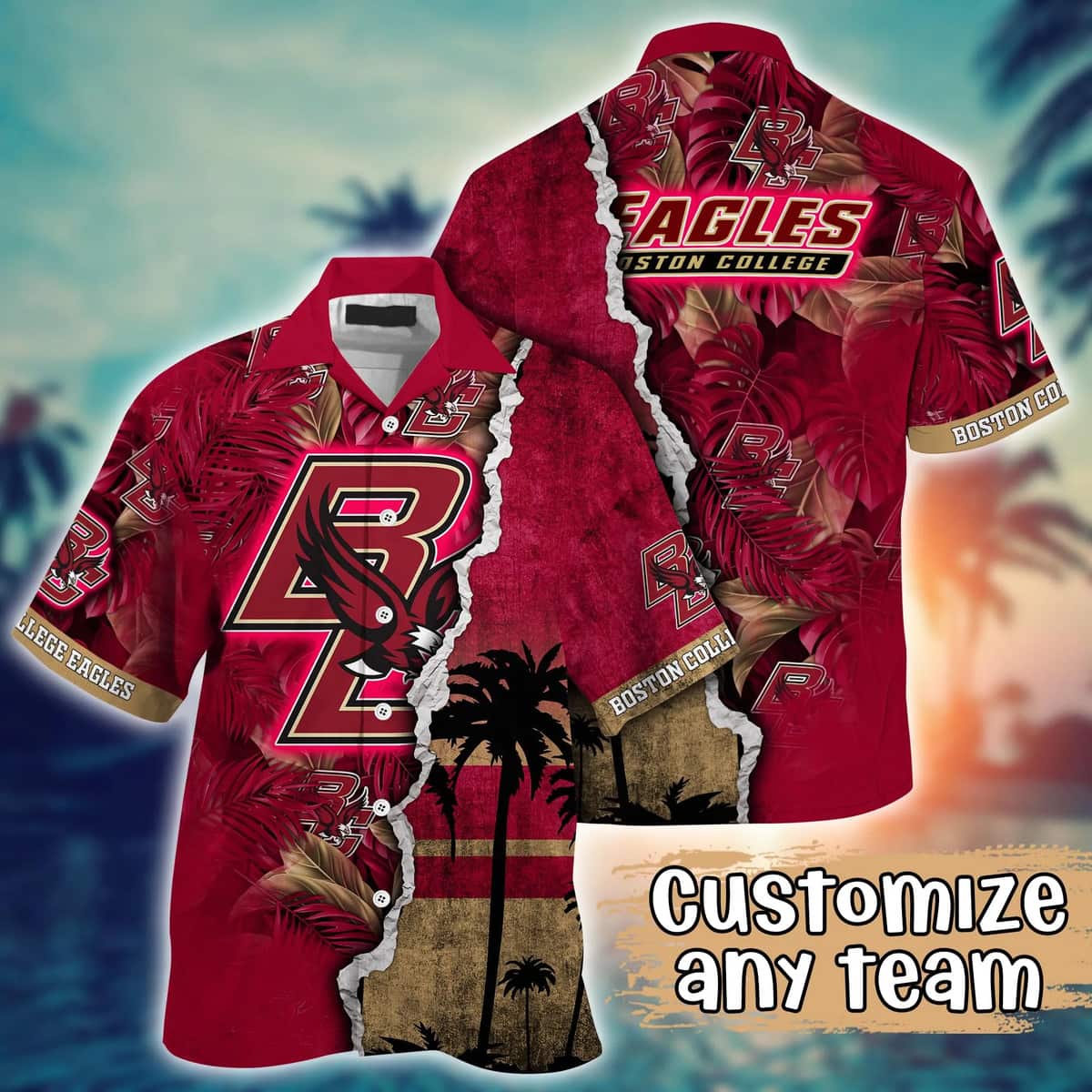 Vintage Aloha NCAA Boston College Eagles Hawaiian Shirt Custom Name Beach Gift For Boyfriend